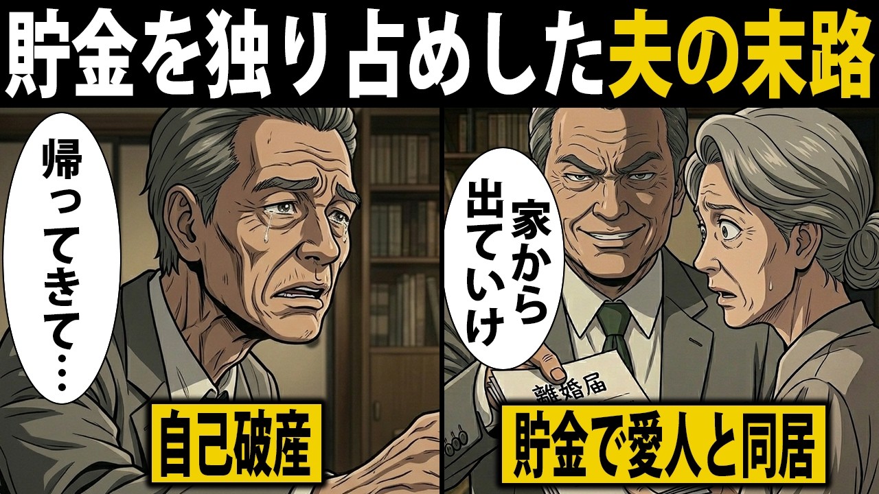 【漫画】60歳で不倫をして熟年離婚をした男の末路...。「貯金は１円もやらんw」→不倫相手にも逃げられて貯金ゼロの生活に…【シニア】【スカッと】【年金】【老後】