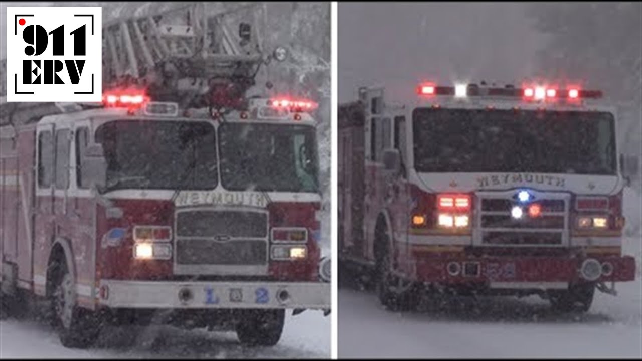 Weymouth Fire Engine 3 and Ladder 2 Responding During Blizzard Skylar