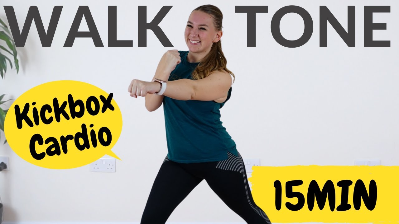 15min WALK & TONE KICKBOXING WORKOUT || Quick Calorie Burn At Home