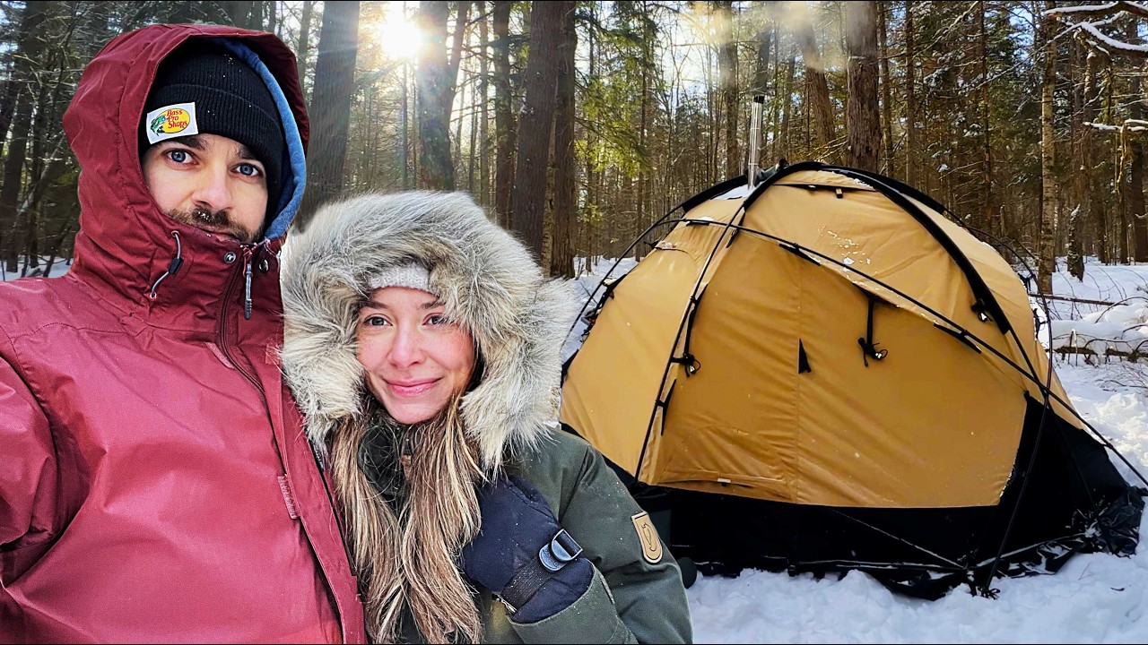Extreme Cold Winter Camping In Canvas Dome Hot Tent (-25°)