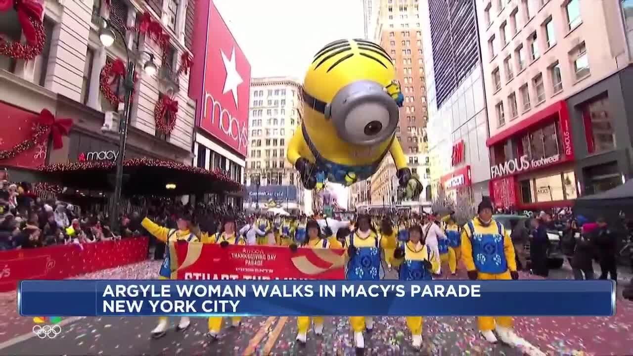 Argyle woman walks as balloon handler in Macy’s Thanksgiving Day Parade