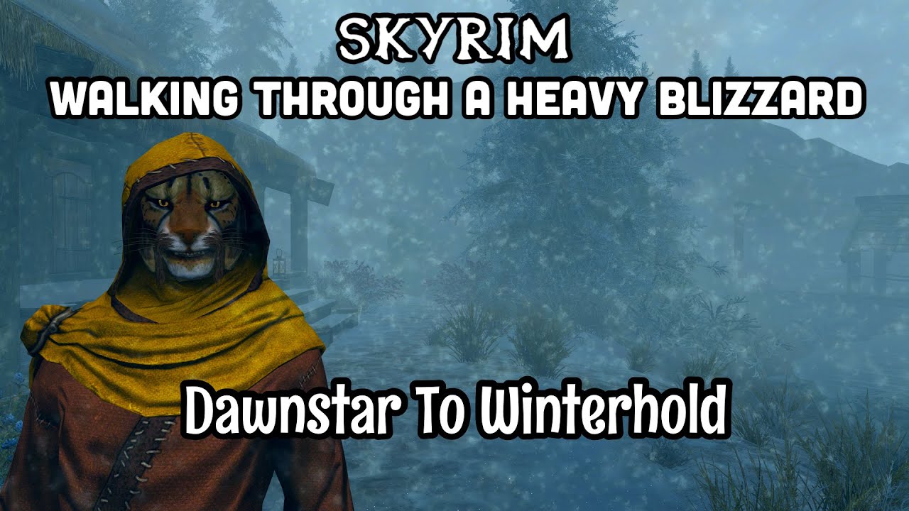 Skyrim - Walking Through A Heavy Blizzard From Dawnstar To Winterhold, Wind & Snow Sounds For Sleep.