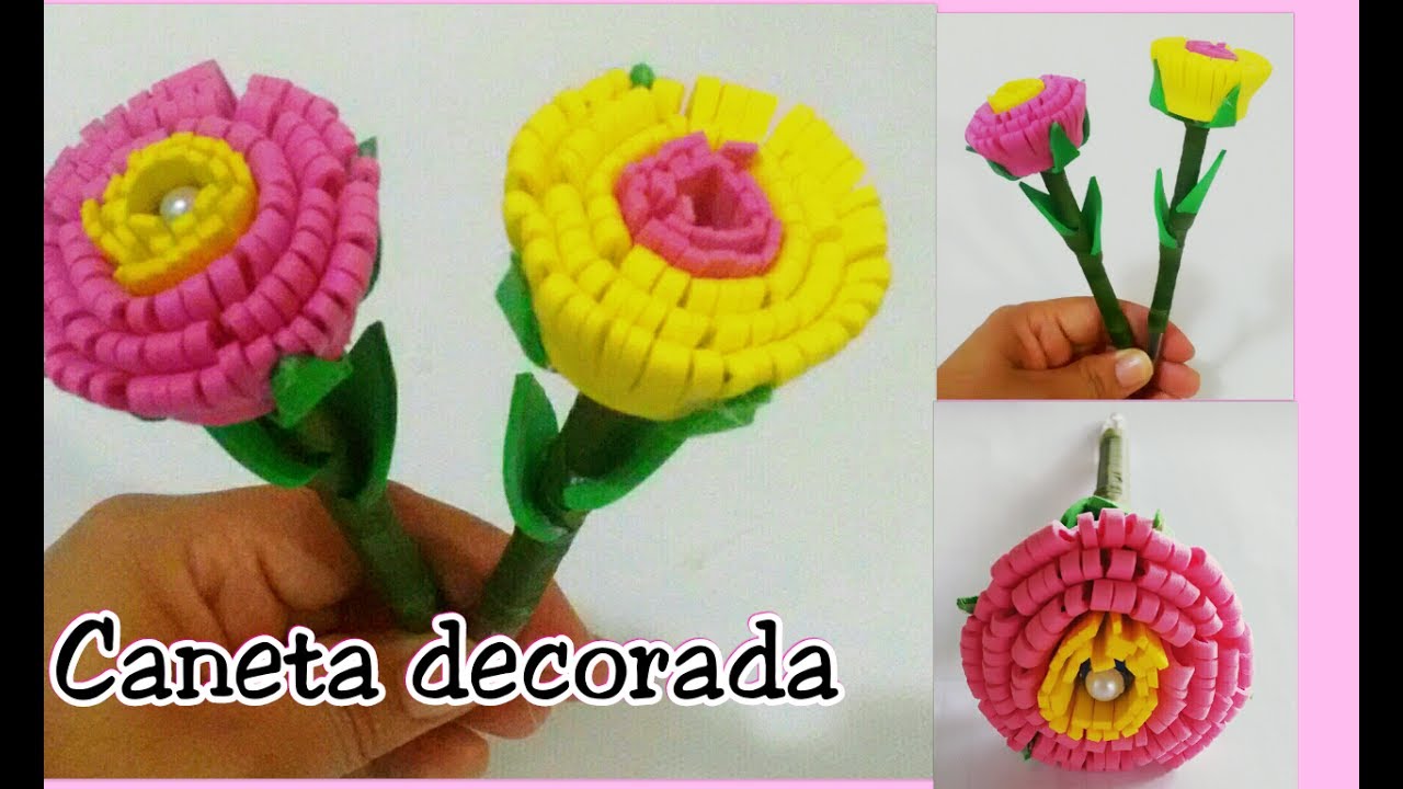 Caneta decorada com flor de EVA