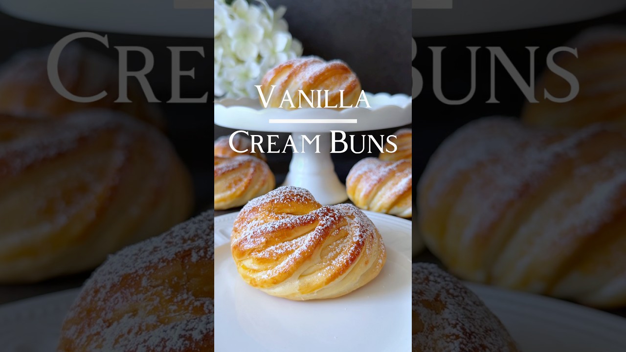 Ad | Delicious Vanilla Cream Buns Recipe 😍🤍 (in the Description) #vanilla #cream #buns #recipe