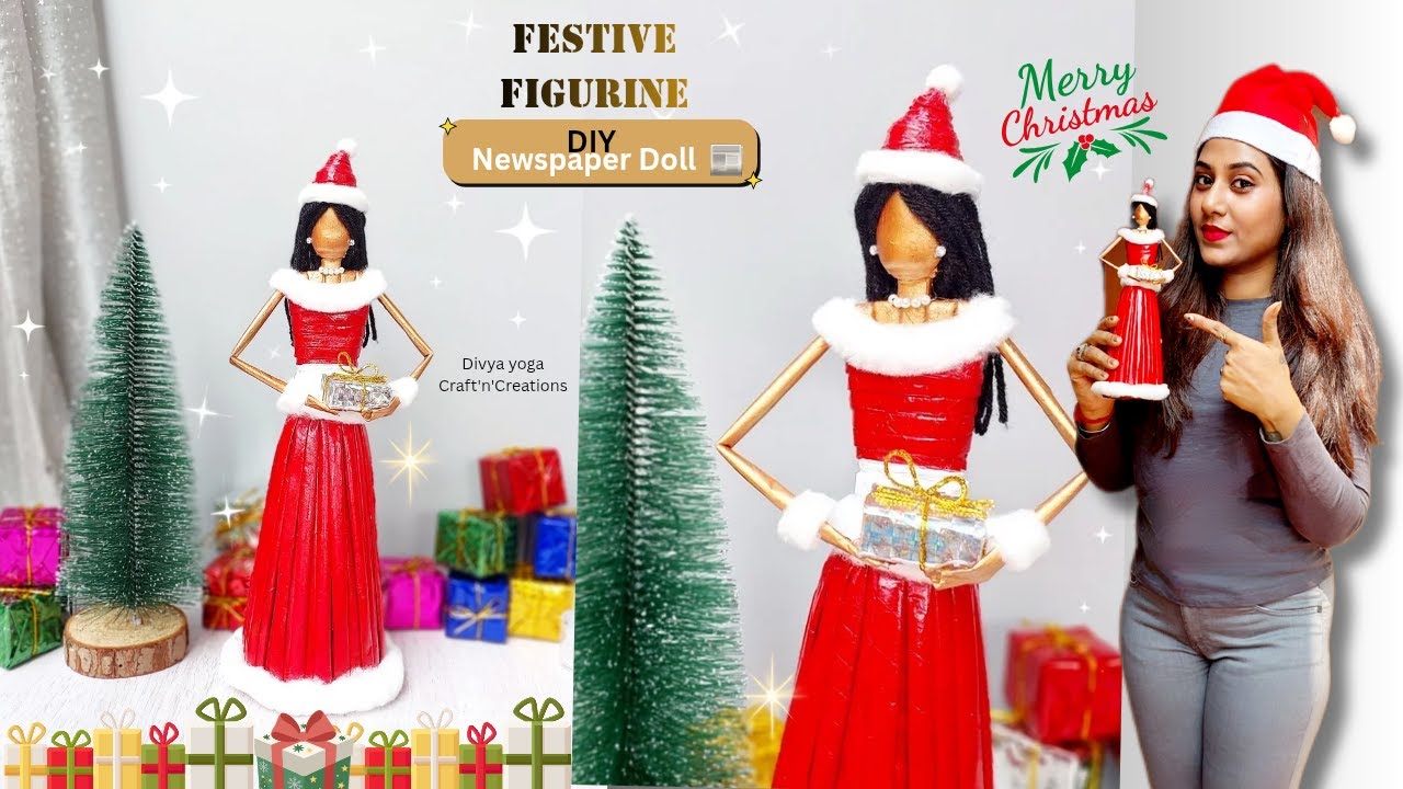 DIY Newspaper Doll 🎄Easy Christmas craft idea🗞 #diycrafts #diynewspaperdoll #christmasdecor