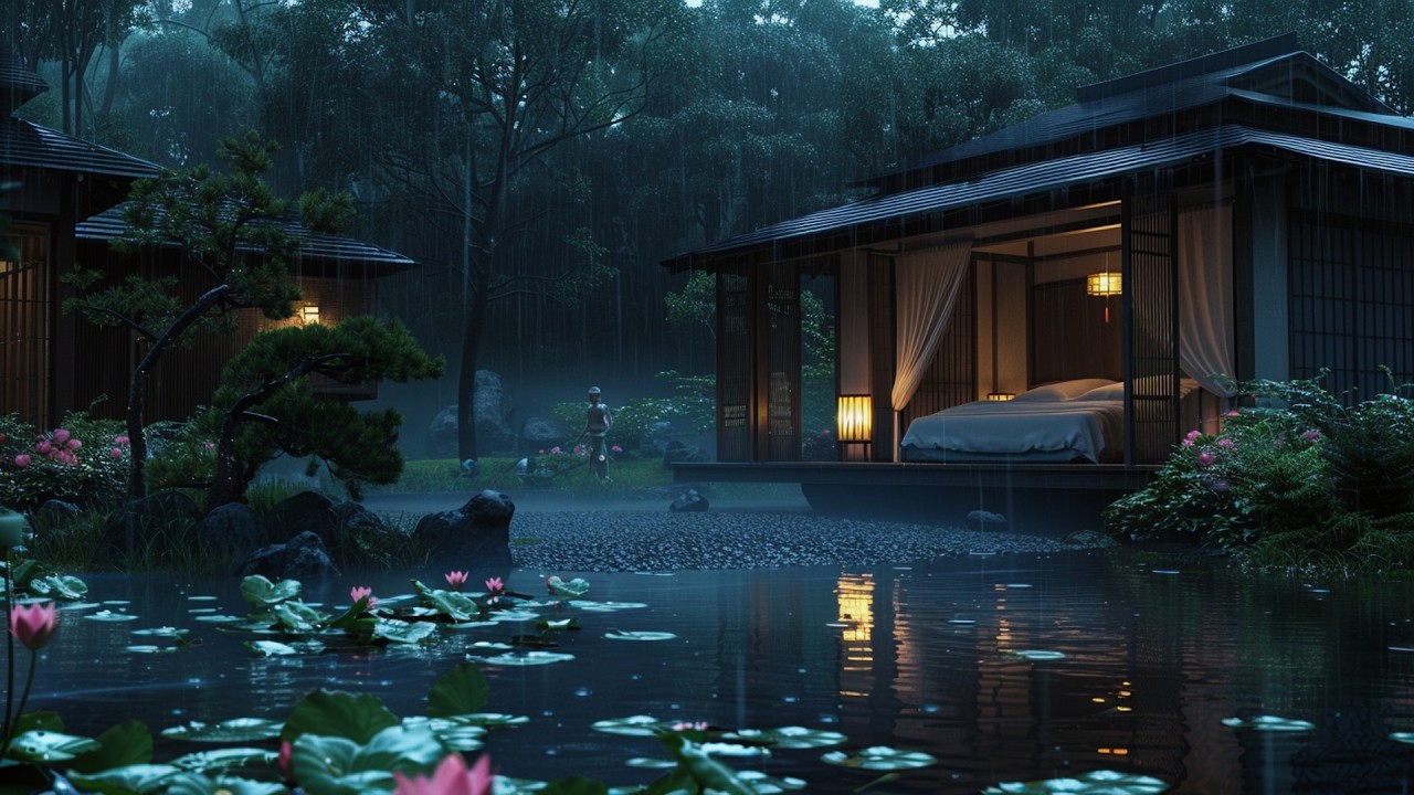 Relaxing Rain Sounds for Deep Sleep | Heavy Rain Over Lotus Pond 🌸| Deep Rest Ambience (NO ADS)