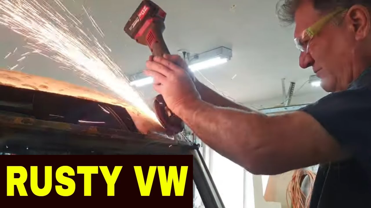RUSTED OUT ROOF VENT and ROOF repair VW type 2  Cherry picker from Belgium Forest