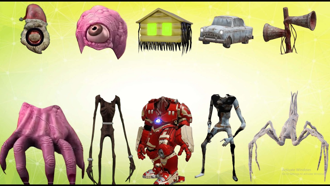 WRONG HEAD SIREN HEAD SANTA CLAUSE, BRAIN HEAD, HOUSE HEAD, SIREN HEAD CAR HEAD, SIREN HEAD HULK