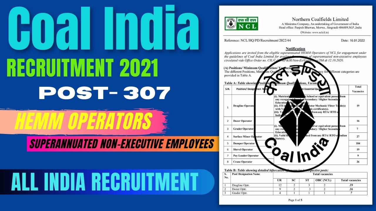 Coal India _ Northern Coalfields Limited Recruitment 2022 || HEMM Operators Recruitment 2022