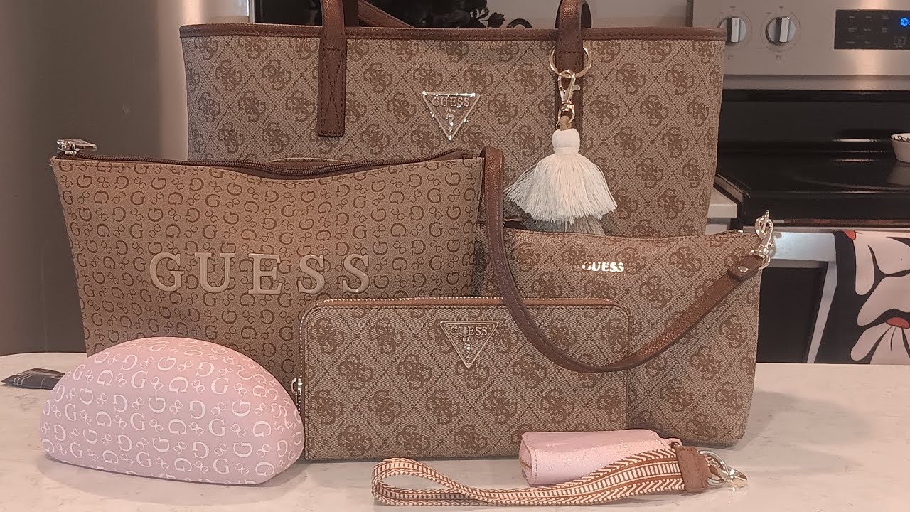 GUESS Power Play Latte Logo Tote #wimb 