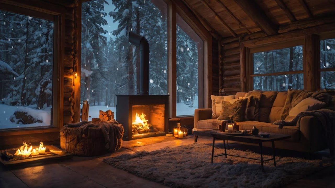 Winter Night Jazz Café ❄️ Calm Coffee Shop Ambience with Gentle Snow