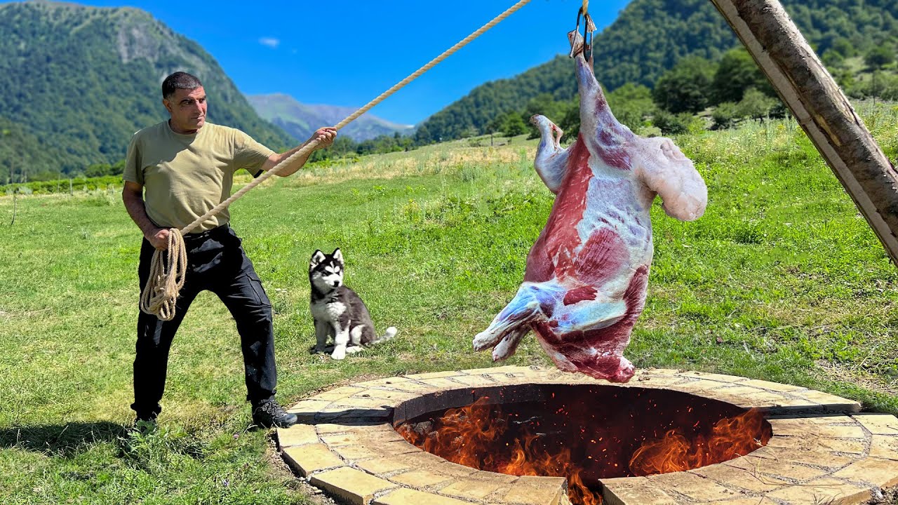 Cooking a huge ram in an underground tandoor! Traditional village cuisine