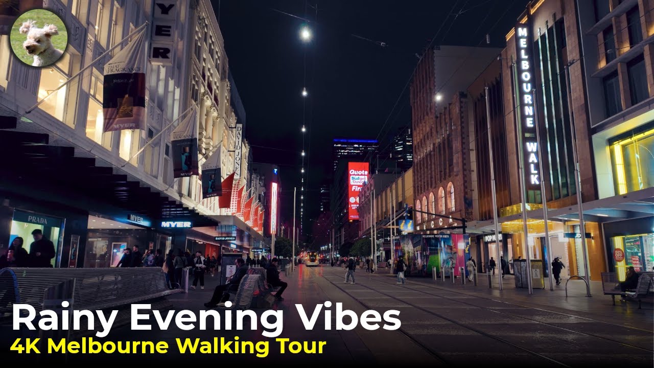 Relaxing Melbourne Rainy Evening | Bourke Street Walking Tour 4K