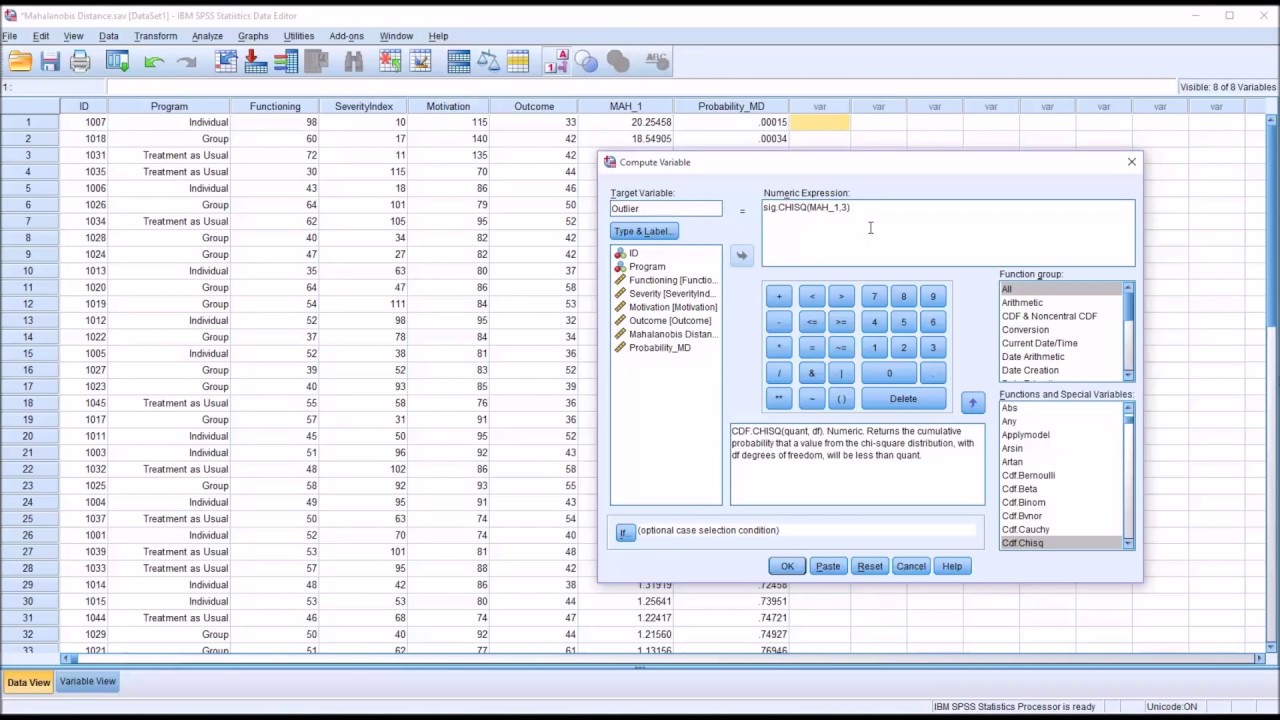 Identifying Multivariate Outliers with Mahalanobis Distance in SPSS