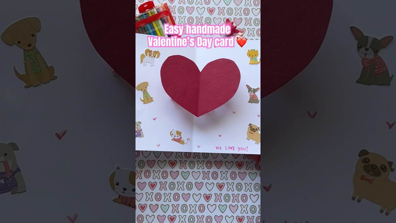 Easy Handmade Valentine’s Day Card Tutorial | Beginner Pop Out Card with Cute Dog & Cat Stickers 💕🐶🐱