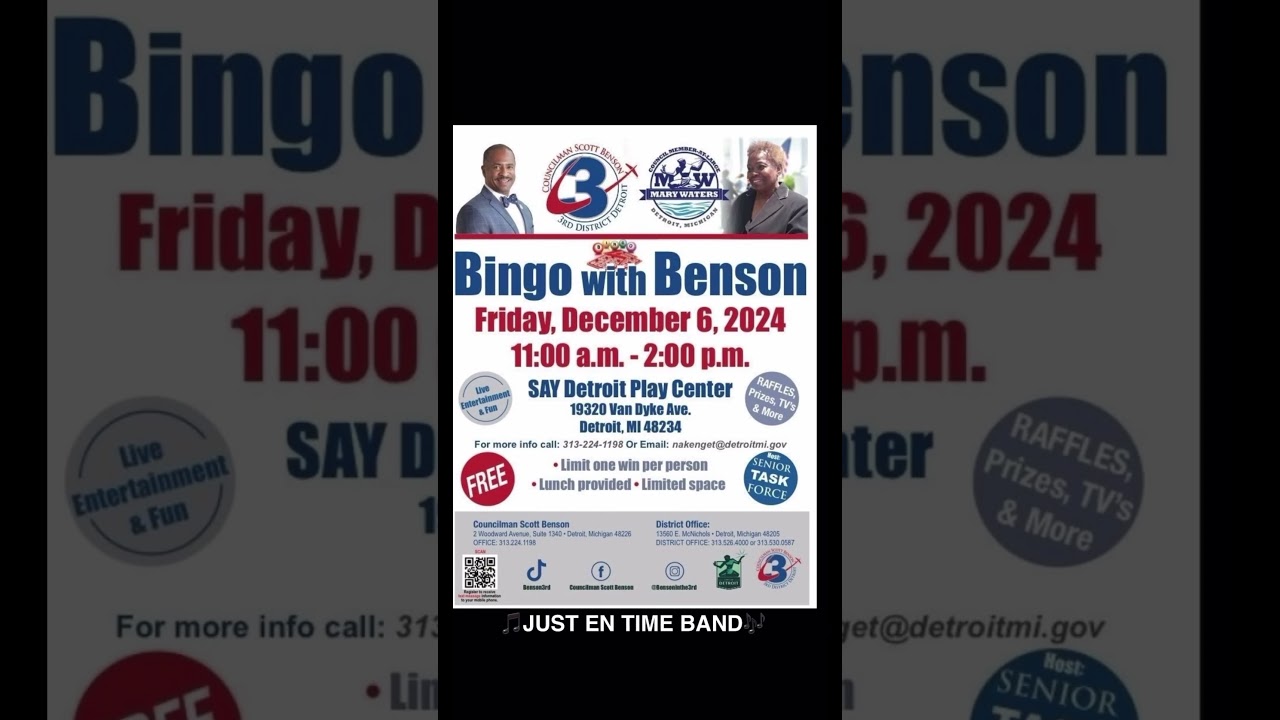 Bingo With Benson (Friday) December 6, 2024 * 11AM-2PM At SAY Detroit Play Ctr/Call Us: 313-224-1198