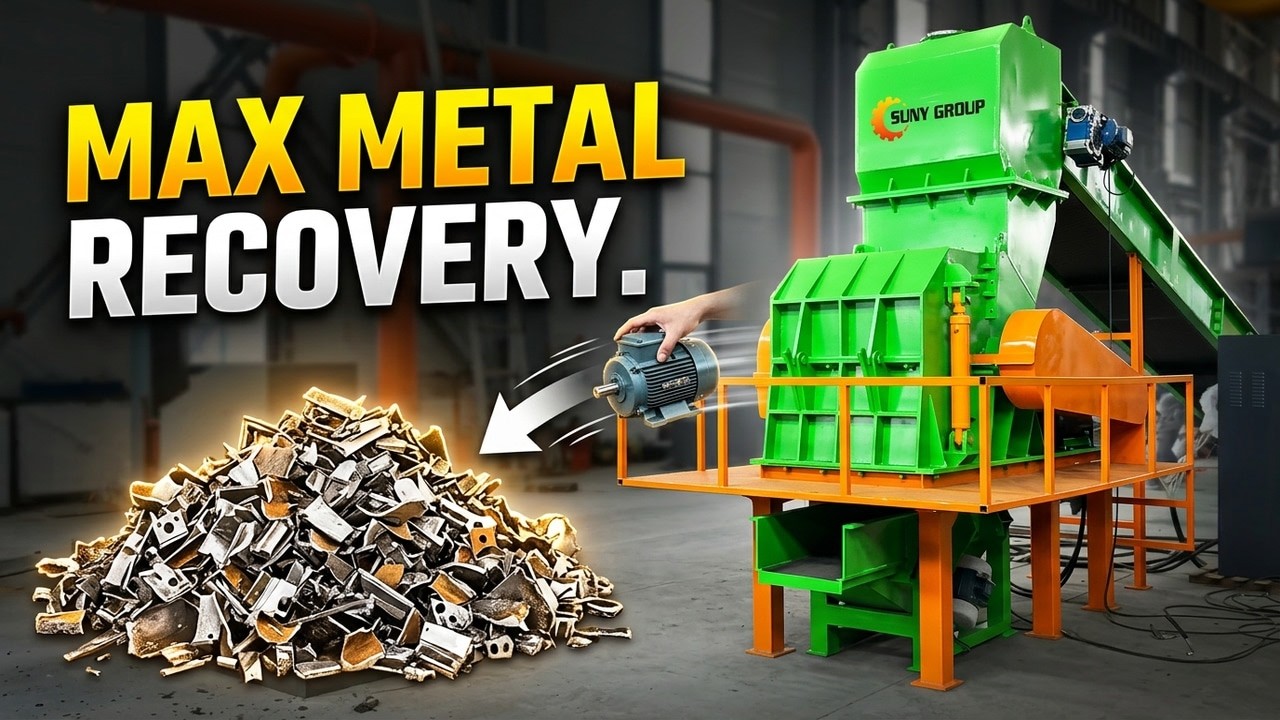 Hammer Crusher Crushing Small Electric Motors with Magnetic Separation