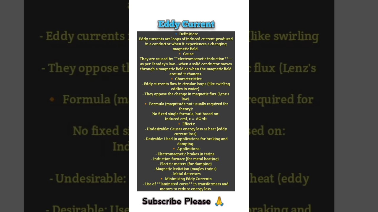 Eddy Current &ndash; Summary (Class 12 Physics)