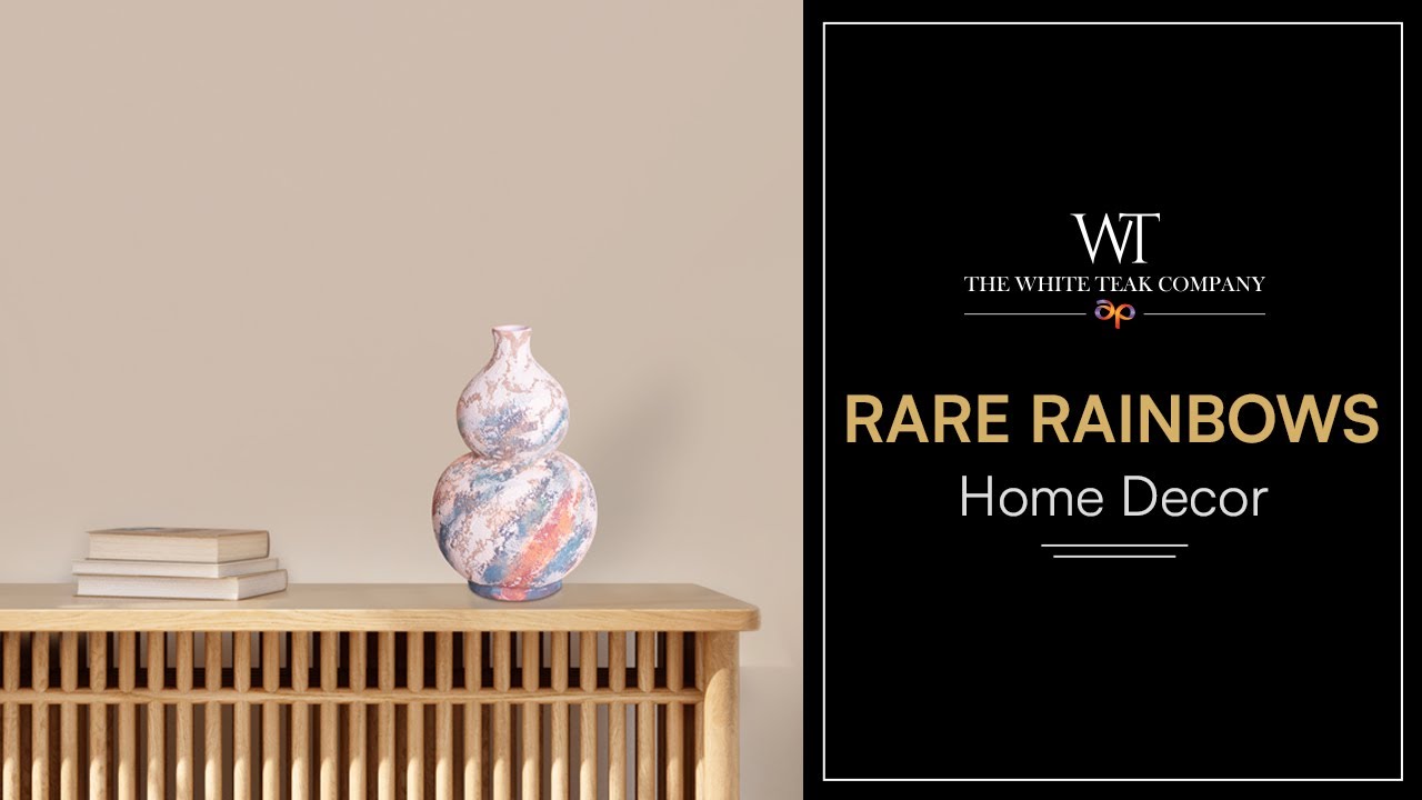 Rare Rainbows White  Black  Blue Textured Ceramic Vase | White Teak