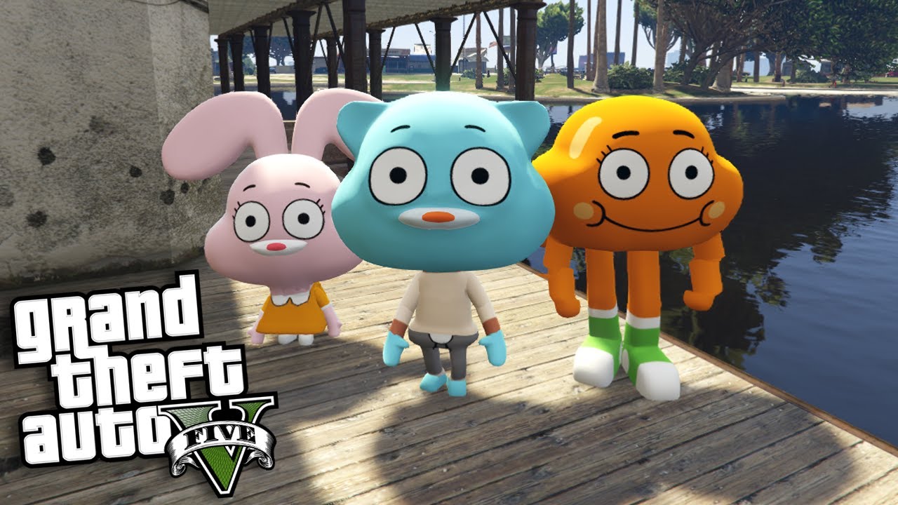GTA 5 Mods - THE AMAZING WORLD OF GUMBALL MOD w/ GUMBALL, DARWIN & ANAIS (GTA 5 Mods Gameplay)
