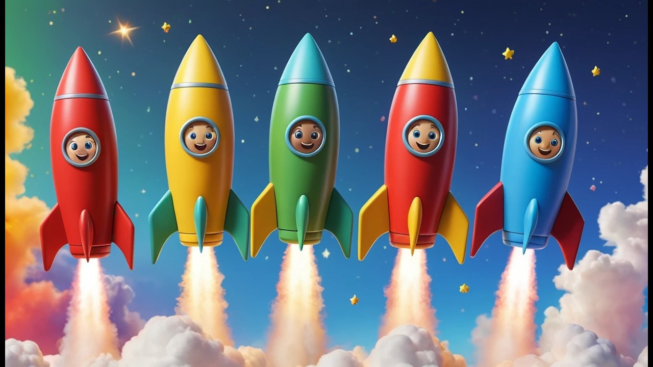 Vier kleine Spielzeugraketen fliegen zum Mond | Weltraumlied & Zählen für Kinder