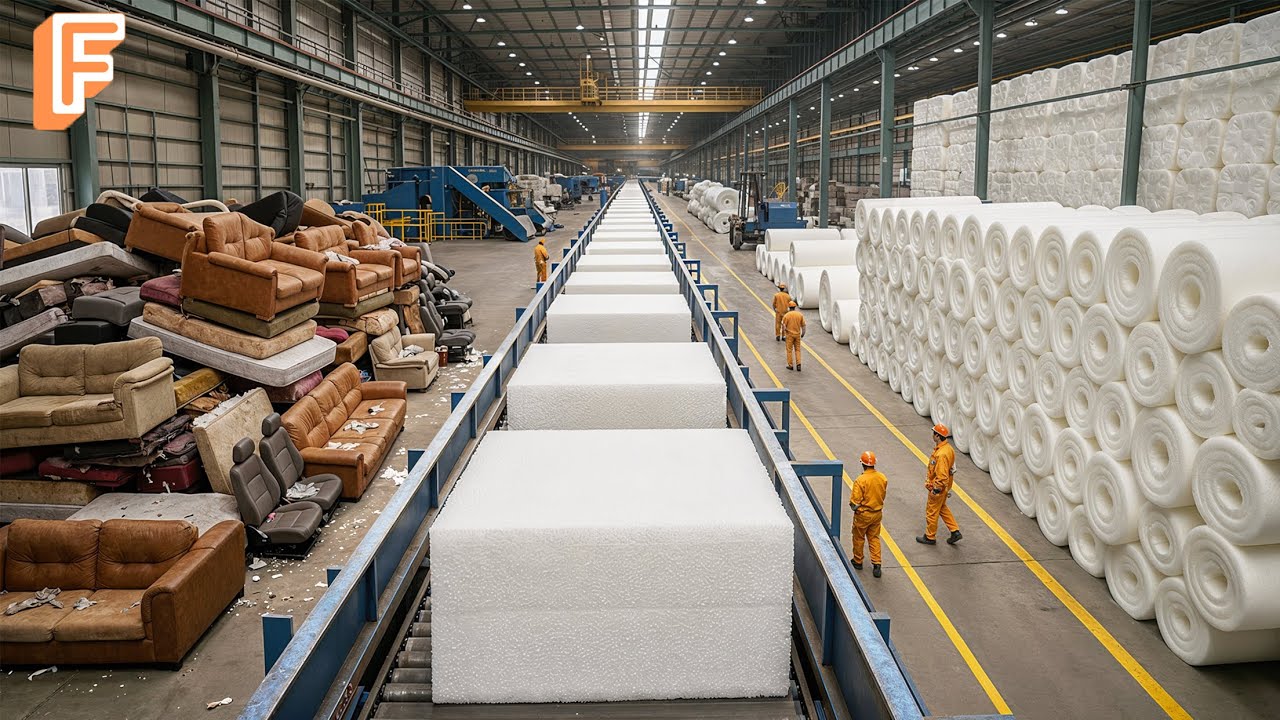 You Won’t Believe How Old Mattresses & Car Seats Are Recycled Into PU Foam Inside Massive Factory