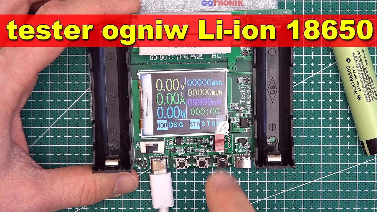 Tester i ładowarka dla ogniw Li-ion 18650 z interfejsem USB C
