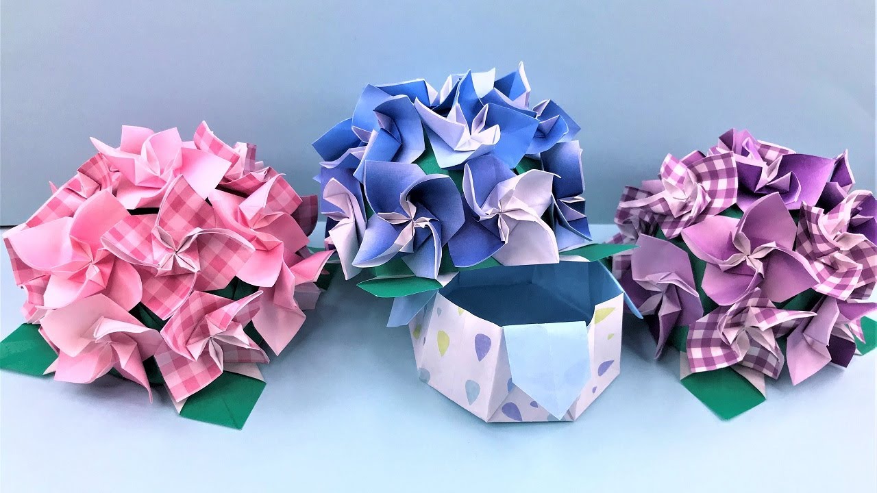 折り紙 あじさいの花の箱 折り方 Origami Hydrangea flower box tutorial（NiceNo1）
