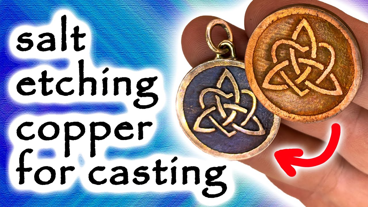 Salt water electro etching copper for Delft Clay sand casting jewelry.