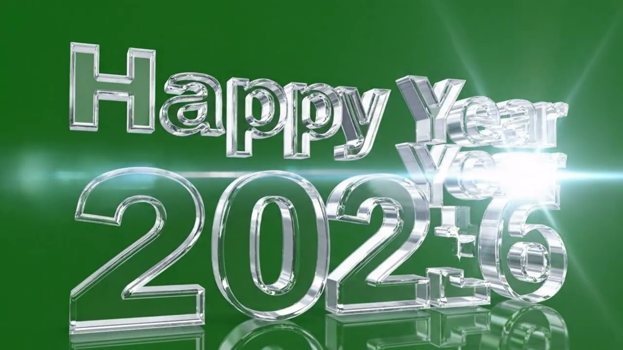 Happy New Year 2026 Glass Text Shine | Green Screen 05