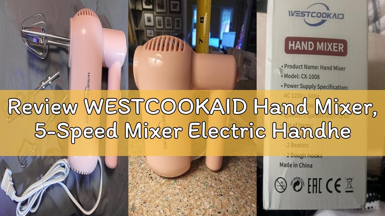 Review WESTCOOKAID Hand Mixer, 5-Speed Mixer Electric Handheld with Turbo Ultra Power, 4 Stainless S