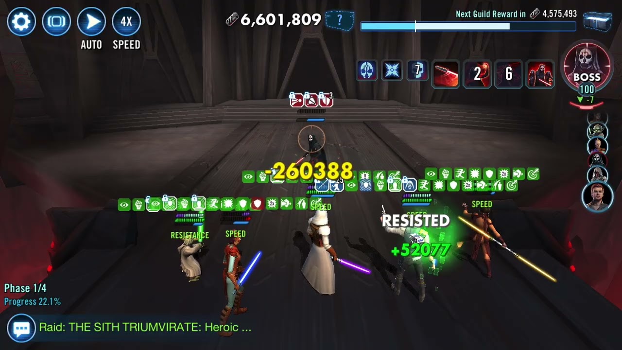 SWGOH, Sith Triumvirate Raid Heroic Phase 1, Jedi 18.3M Damage