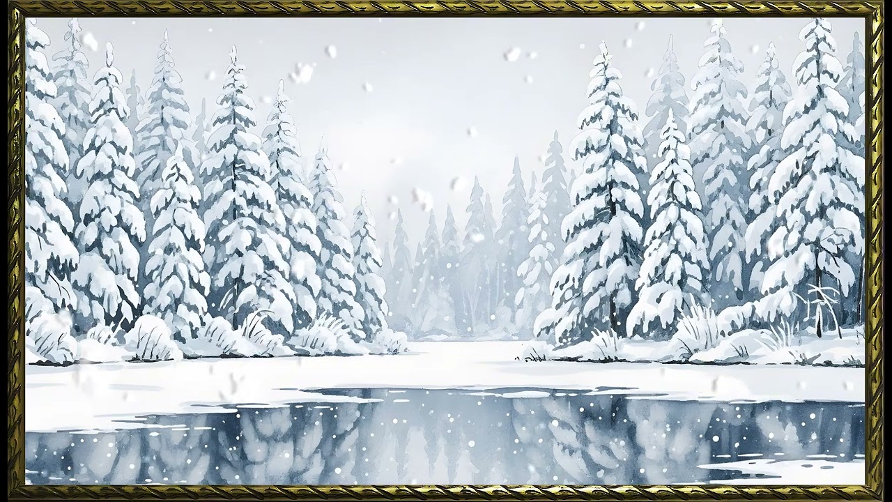 Vintage Winter Meadow Calm Painting | Gold Frame TV Art | Art Screensaver for TV | Wall Art