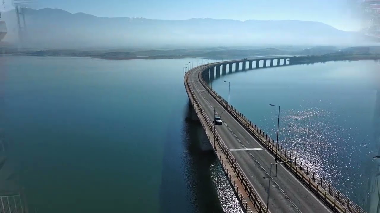 aerial of Neraida bridge area, Kozani at 4K