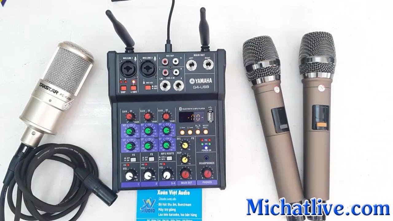 Mixer g4 sử dụng micro thu &acirc;m v&agrave; mic kh&ocirc;ng d&acirc;y