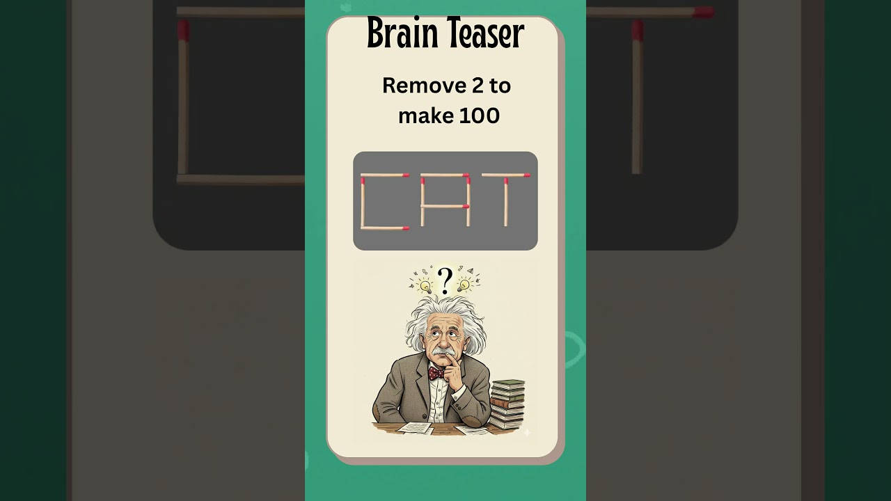 🧠 Brain Teaser: Remove 2 to Make 100 | Matchstick Puzzle That Tricked Einstein! 🔥  #brainteaser