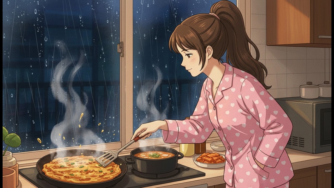 Healing After Work Rainy Cooking ASMR | Cozy Anime ASMR