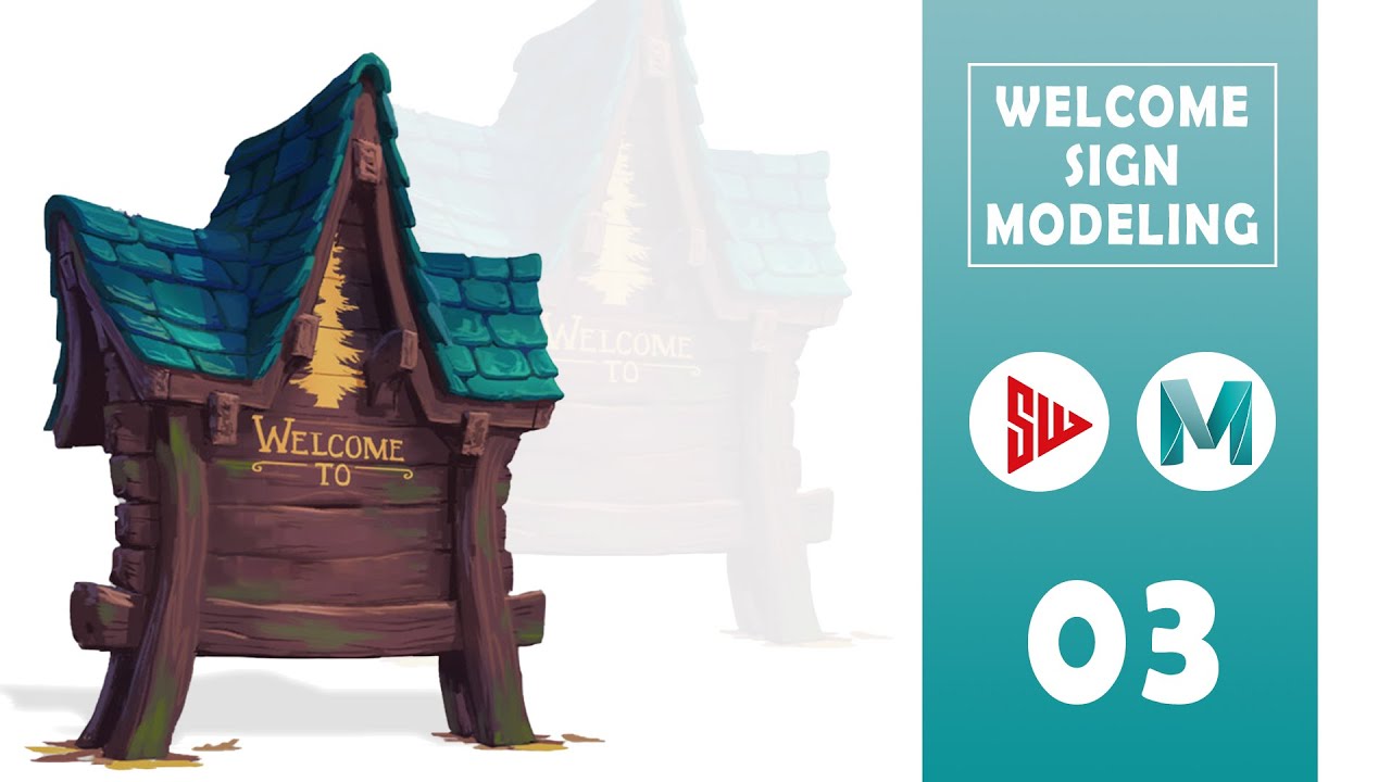 Speed Art | Stylized welcome sign 3d modeling tutorial 3nd part (Maya - Game Polygon)