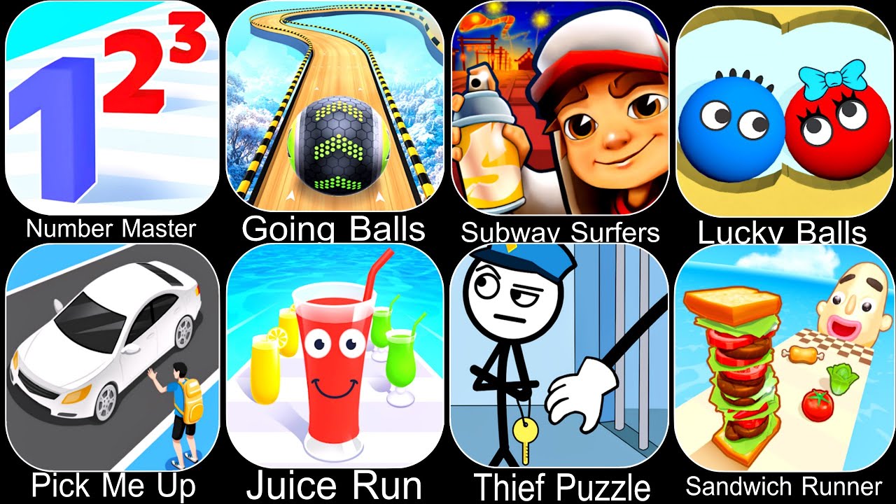 Number Master,Going Balls,Subway Surfers,Lucky Balls,Pick Me,Juice Run,Thief Puzzle,Sandwich Runner