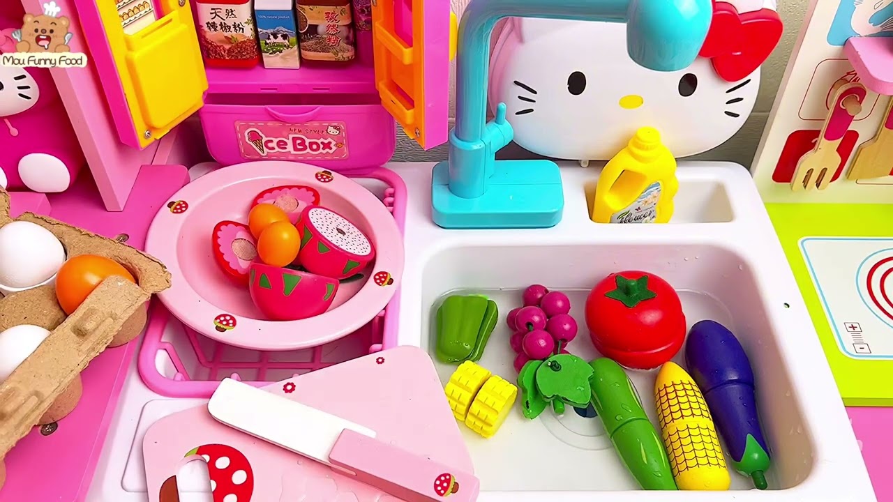 DIY Hello Kitty Pink Kitchen ASMR | Cutting and making mini food | Squishy Sanrio