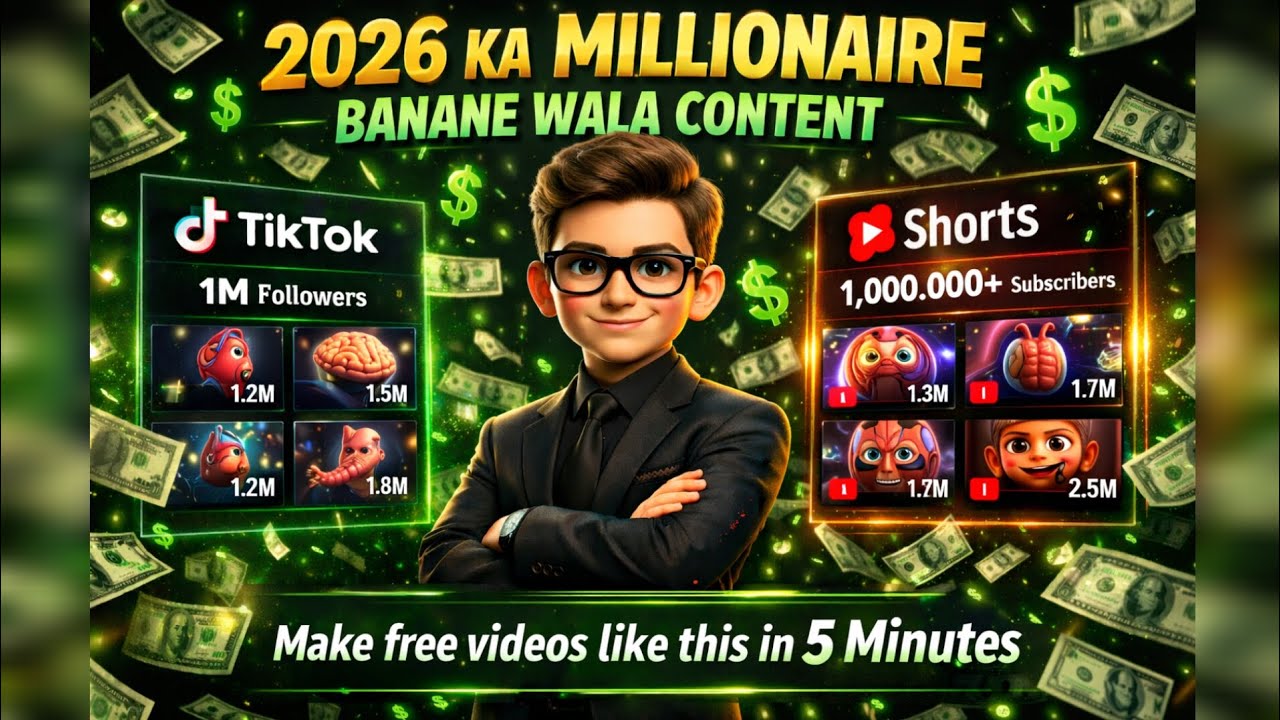 Option 1 (Strong & Viral):2026 Ka Millionaire Banane Wala Content | 5 Minutes Me Free AI Videos