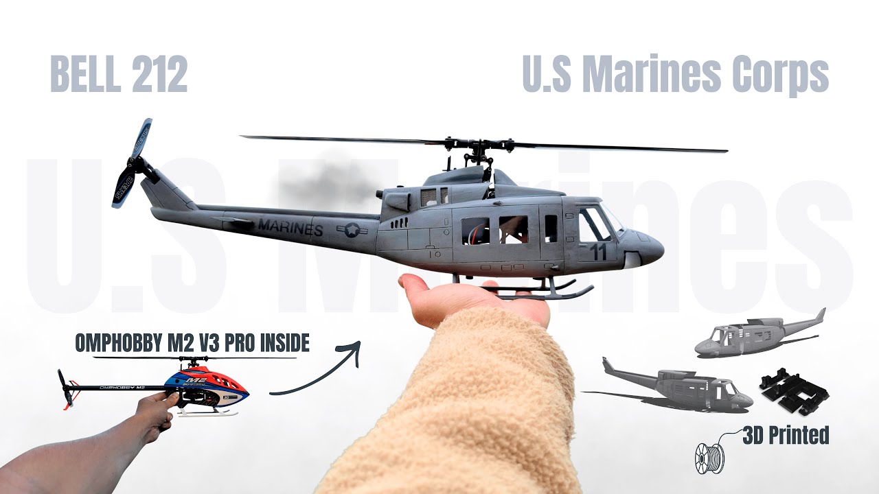 3D Printed Super Scale RC Helicopter | Bell 412 Huey – 3D Printed RC Heli OMPHOBBY M2 V3 Pro