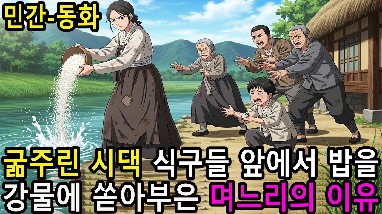 굶주린 시댁 식구들 앞에서 밥을 강물에 쏟아부은 며느리의 이유  옛날이야기  야담  오디오북  수면동화  민담