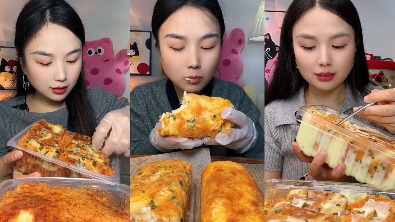 asmr mukbang - creamy floss cake, tigerskin roll cake