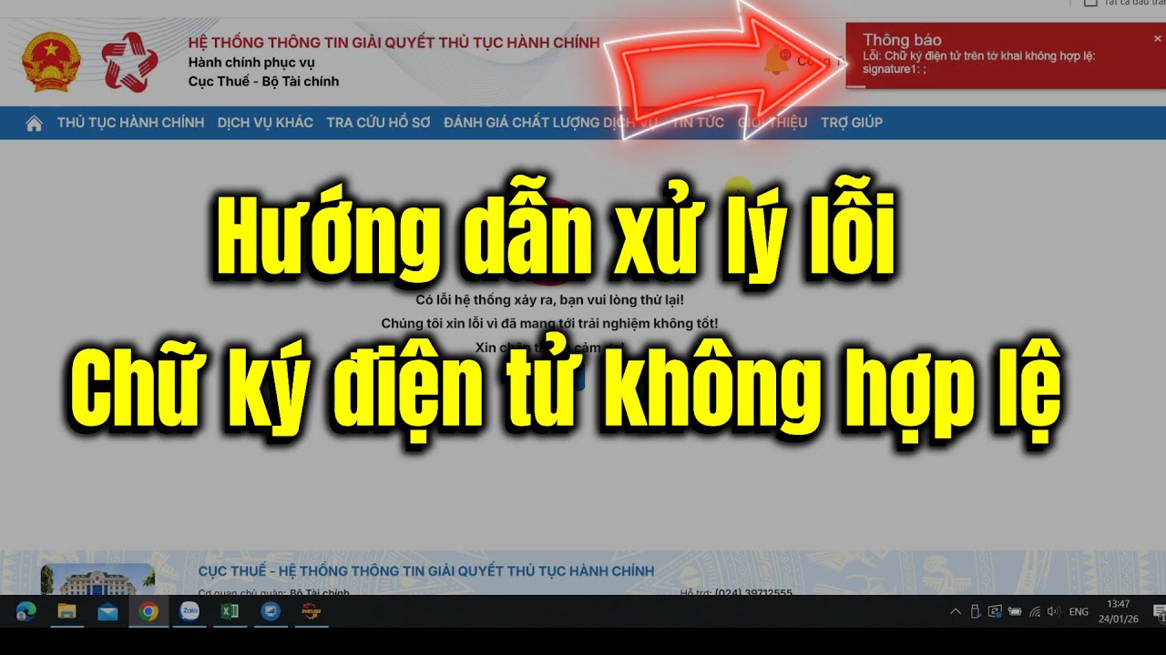 Hướng dẫn xử lý lỗi chữ ký số không hợp lệ khi nộp tờ khai trên dịch vụ công dichvucong.gdt.gov.vn