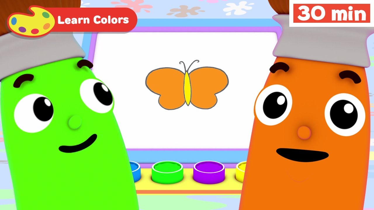 Learn Colors for Babies w Petey the Paintbrush | First words for kids | Red & Green colors for kids