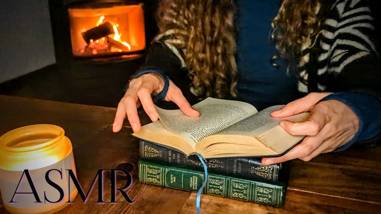 ASMR | Cozy Night by the Fire with Antique Books 🔥 Tapping, Page Turning, Crackling Fire and More! 🌜