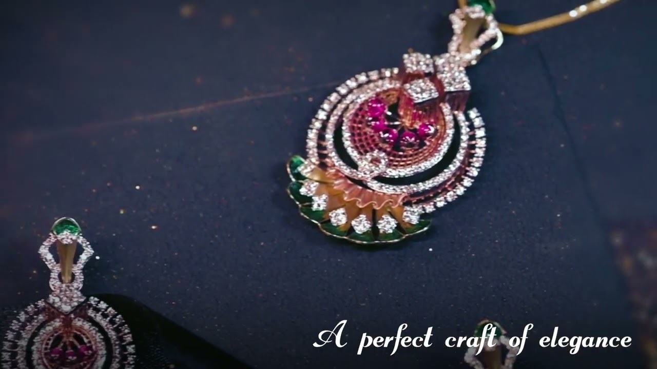 Multi Colour Diamond and Precious Stone Studded Pendant Set | P.C. Chandra Jewellers