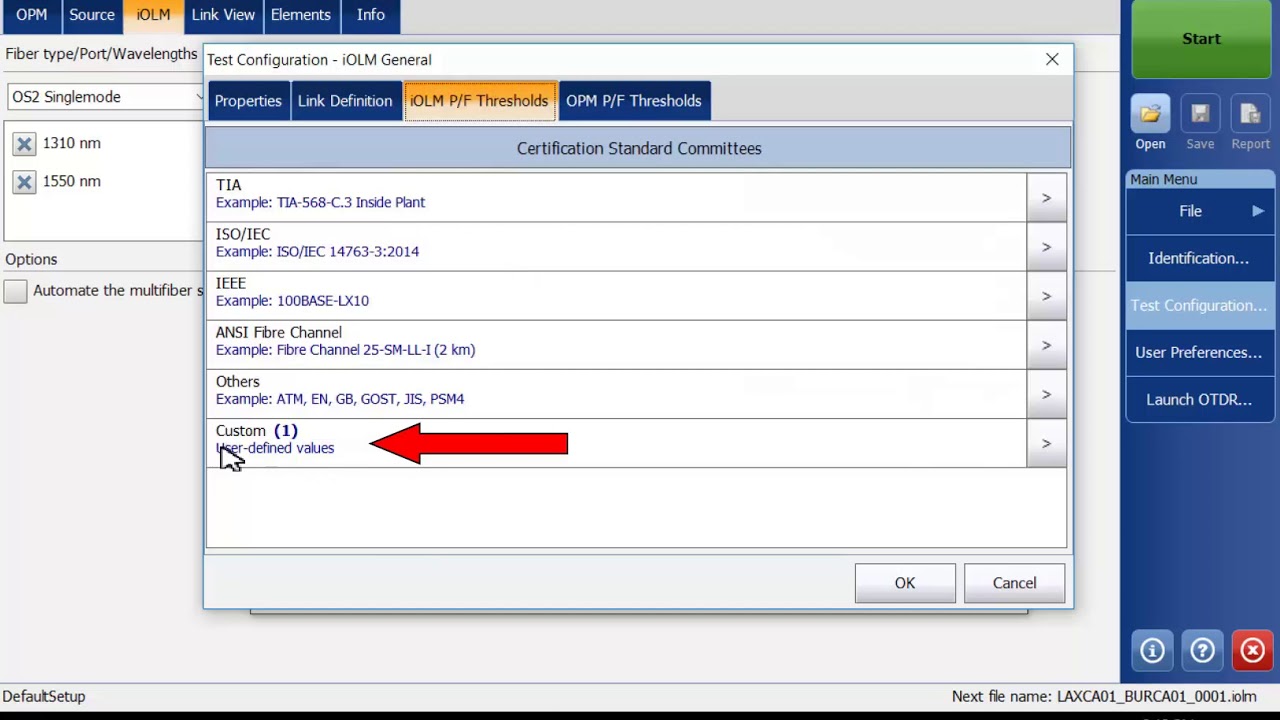 Updated - Setting up a EXFO iOLM test