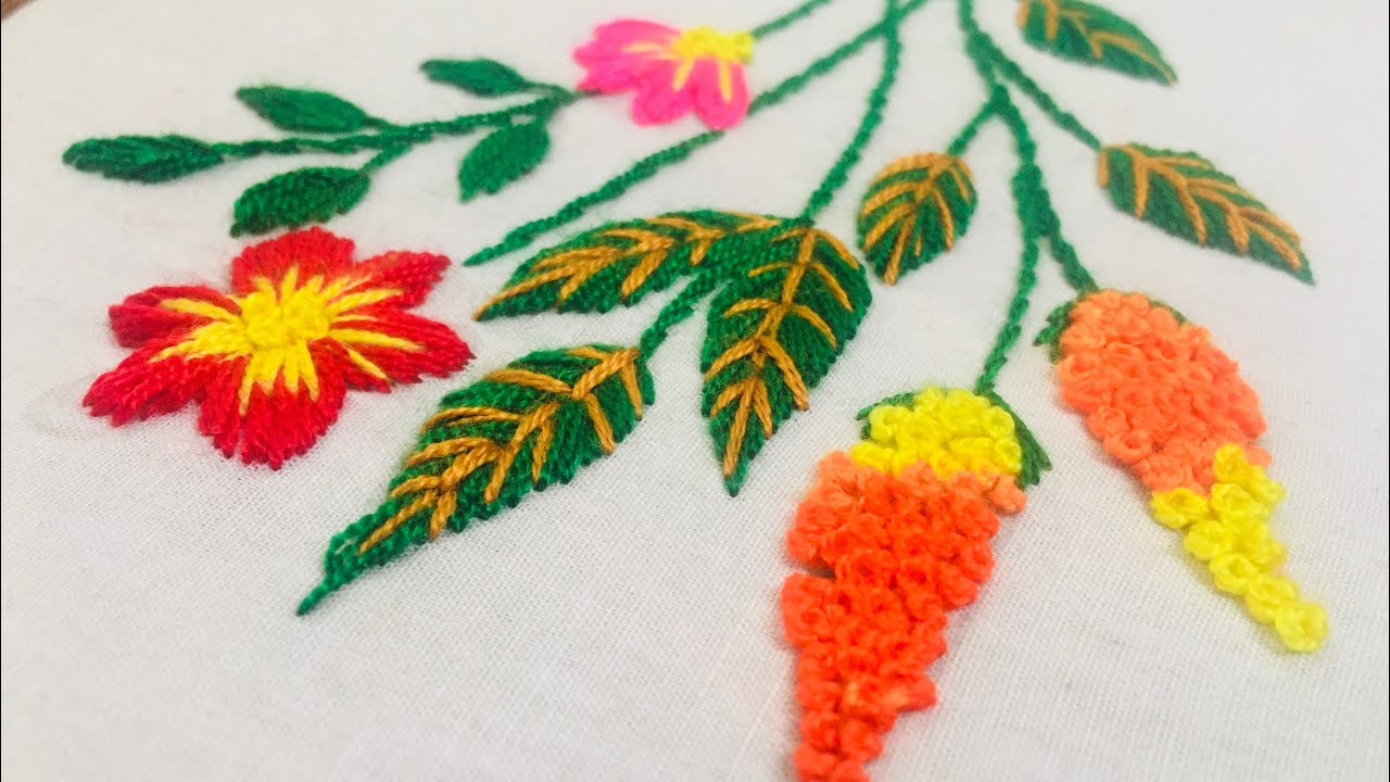 Hand Embroidery flower design by nakshi design art.